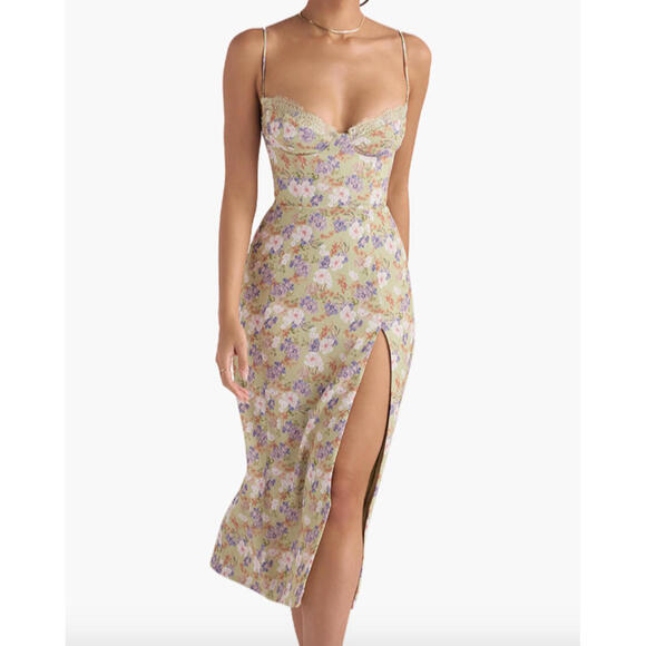 House of CB Dresses & Skirts - NEW House of CB Corset Crepe Midi Sundress in Peony Print Sz M #MD2117
